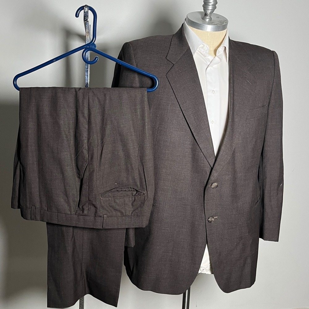 Park Royal Suit Mens 48R 39W Brown Solid Wool Vintage 2-Button Notch Lapel